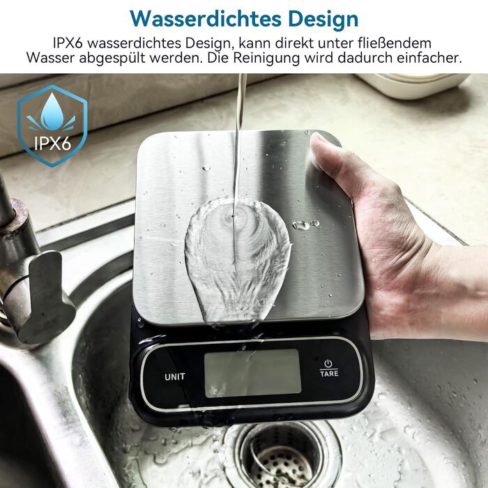 Кухонні ваги BOMATA: цифрові, з нержавіючої сталі, IPX6, 5 кг, 0.1 г, USB-C, для приготування їжі, випічки, схуднення