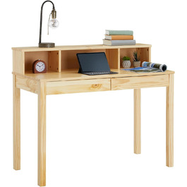Красивий письмовий стіл з 3 нішами, практичний стіл для ПК з 2 висувними ящиками, позачасовий офісний стіл з масиву сосни в натуральному кольорі