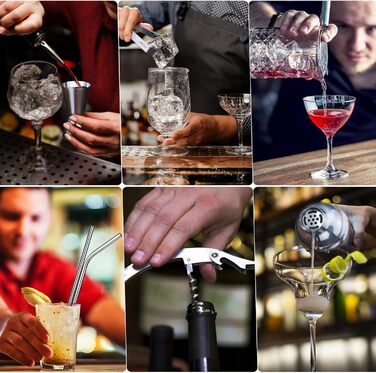 Набір для коктейлів 15 предметів, 750 мл, нержавіюча сталь, з підставкою з бамбука, мірним стаканом, ложкою та рецептами - професійний набір бармена для дому та бару