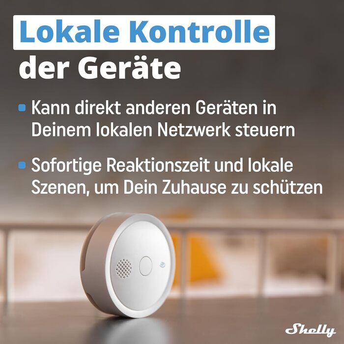 Датчик диму Shelly Plus Smoke - бездротовий, з фотоелектричним сенсором, EN 14604, 5 років роботи від батареї, LED-індикація, сумісність з Alexa та Google Assistant, без хабу