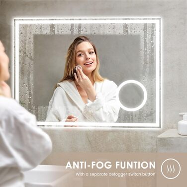 Дзеркало для ванної кімнати з LED-підсвічуванням Dripex, 50x70 см, сенсорне керування, антизапар, холодне біле світло 6400K, енергозберігаюче