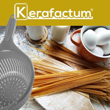 Друшляк для макаронів Kerafactum Кухонний друшляк для салату, фруктів, овочів, довга ручка, можна складати, можна мити в посудомийній машині, 39 см, білий