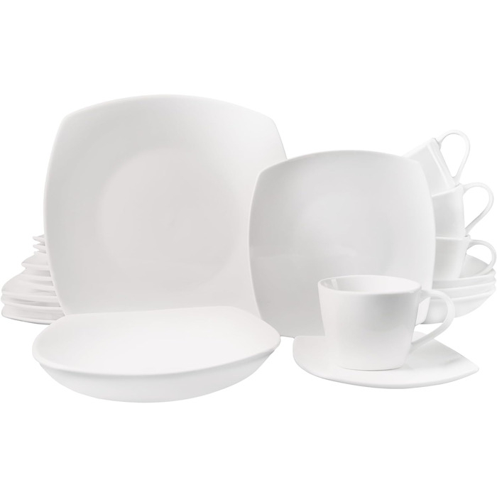 Комбінований сервіз із 30 предметів Класичний сучасний дизайн, елегантний набір білого порцелянового посуду з 6 обідніми тарілками, 6 бічними тарілками, 6 тарілками для супу, 6 чашками для чаю, 6 блюдцями