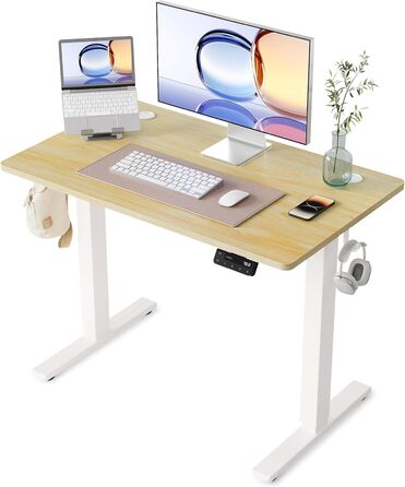 Електричний регульований стіл YIHAYO 140x60 см з функцією пам'яті, білий каркас/біла поверхня