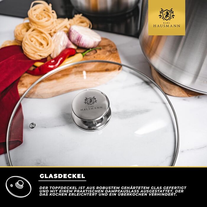 Нержавіюча каструля Karl Hausmann 6L з кришкою: каструля для плити, супу та пасти (діаметр 26 см)