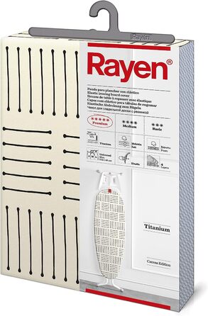 Еластичний чохол Rayen 6304.01 преміум-класу для прасування, білий з чорними смужками, 127x51 см