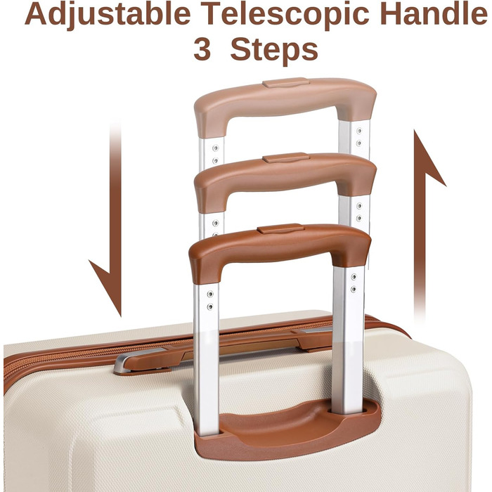 Набір валіз KONO 6-ти частинний: велика валіза, середній кофр, ручна сумка, косметичка. Колір: білий/коричневий