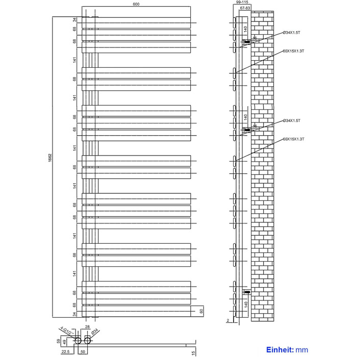 Електричний рушникосушарний радіатор Heilmetz Badheizkörper з плоским дизайном, білий, 400x1176 мм, 494W