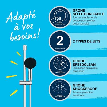 Набір душової кабіни GROHE Vitalio 110, 60 см, хром, 14 л/хв, 2 струмені