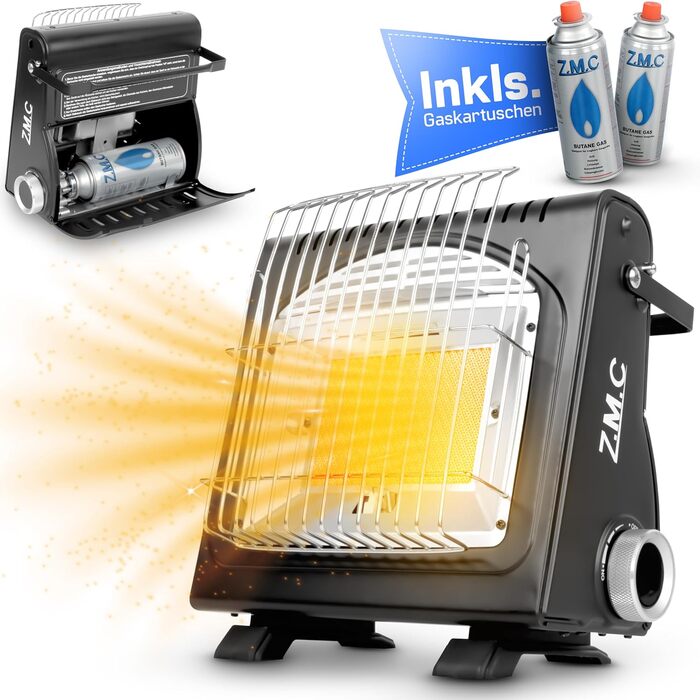 Газовий обігрівач Z.M.C 2-в-1 для кемпінгу та тераси: обігрівач та плита, 1.7 кВт, Piezo-запалювання, 28 газових форсунок