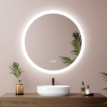 Дзеркало для ванної кімнати EMKE з підсвічуванням 80x60 см, сенсорне управління, антизапар, 3 кольори світла, регулювання яскравості, функція пам'яті, енергозбереження