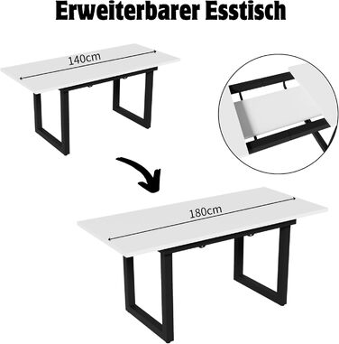 Розсувний обідній стіл Merax, 140/180x80x75 см, білий, металеві ніжки