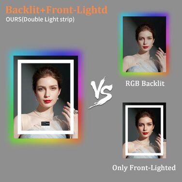 Дзеркало для ванної кімнати LED LUVODI 40x50 см з підсвічуванням, сенсорним вимикачем, 3 кольорами, протитуманне, RGB, Bluetooth, 90x70 см