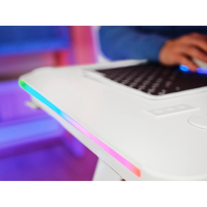 Ігровий стіл Trust Gaming GXT 709W Luminus RGB з підсвічуванням LED, 10 режимів, USB, білий, з тримачем для навушників та напоїв, 120 x 60 см