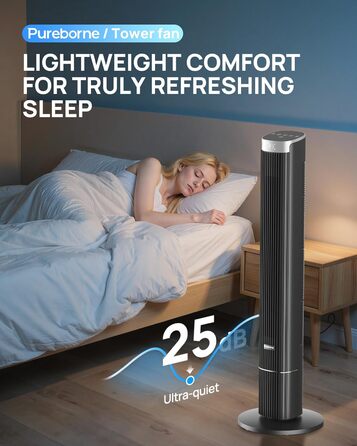 Турбовентилятор Leiser з осциляцією 90°, Wi-Fi, пульт, 4 швидкості, 4 режими, таймер 12 год, чорний, 102 см