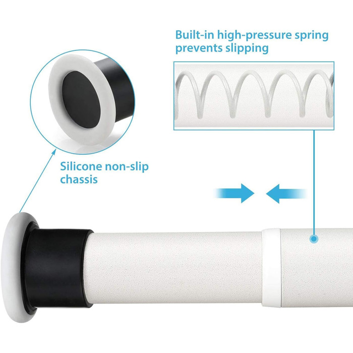 Штора для душу телескопічна штанга 310-360см нержавіюча сталь, без свердління, біла, для штор і балкона