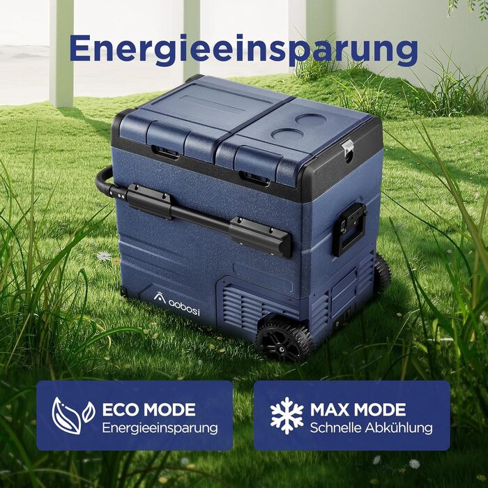 Автомобільний компресорний холодильник AAOBOSI 45L з Wi-Fi, USB-зарядкою, LED-підсвіткою, 12/24V/220V. Для авто, кемпінгу, подорожей (синій)