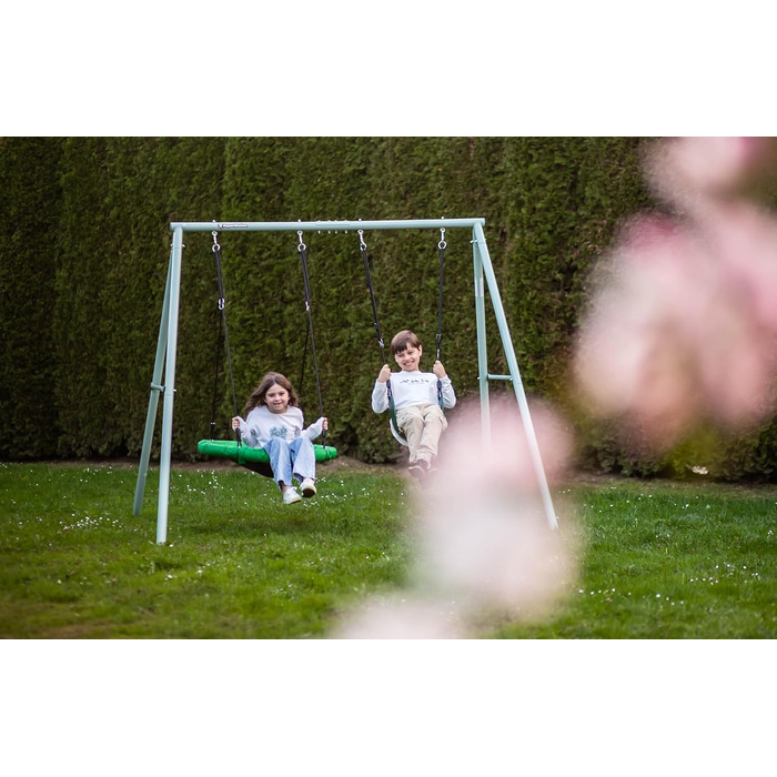 Гойдалка-гніздо для саду HyperMotion Storchennest з А-рамою, 2 місця, 150 кг, зелено-сіра (HYP1)