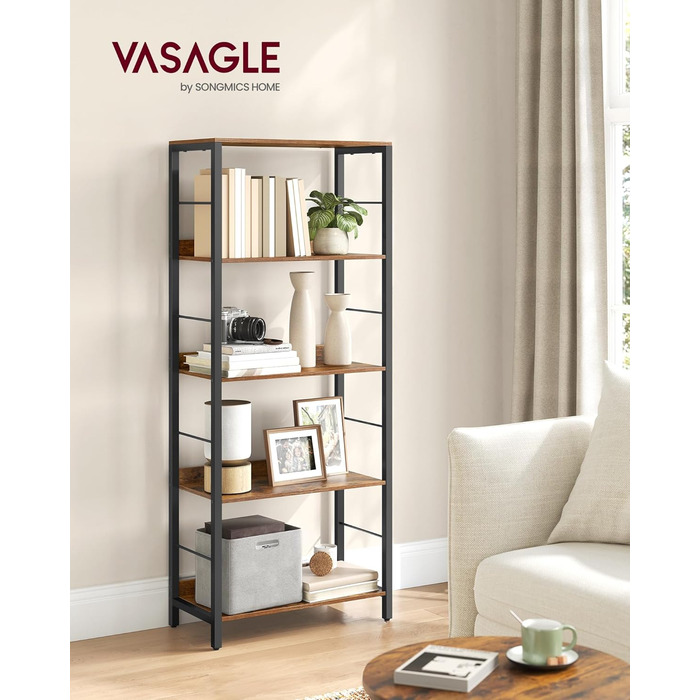 Стелаж VASAGLE для книг та зберігання з 5 полицями, для вітальні, кабінету, офісу, індустріальний дизайн, vintagebraun-tintenschwarz LLS118B01