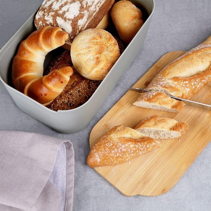 Хлібник Vilde з дерев'яною дошкою, кошик для хліба, сірий, 33x18,5x12 см