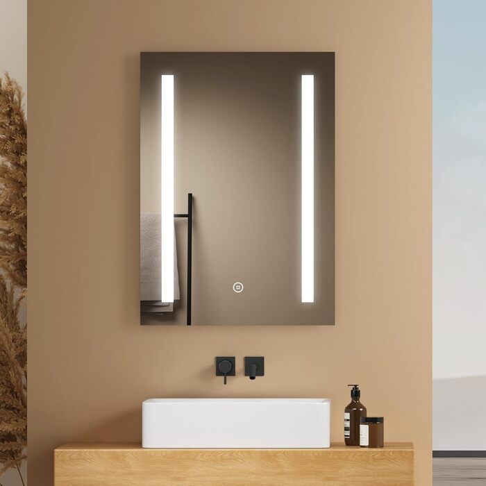 Дзеркало для ванної кімнати EMKE з підсвічуванням 60x80 см, 2 кольори світла, антизапарник, IP44, LED, сенсорний вимикач