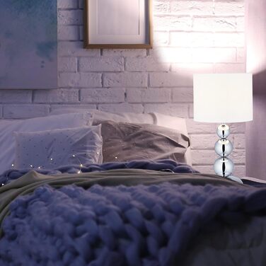 Кулі настільної лампи Relaxdays, приліжкова лампа з тканинним абажуром, ВxГ 50 x 25 см, E27, Настільна лампа Вітальня, сріблястий/білий