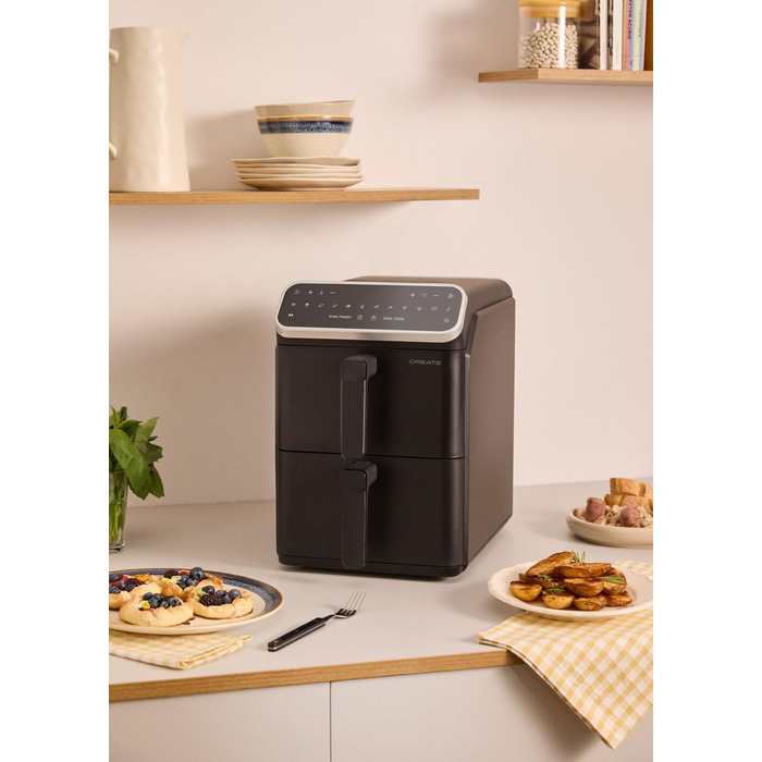 Фритюрниця без олії з пароваркою, 4.2л, 6 програм, скло, 1300W (11.2л Dual Stack, чорний)