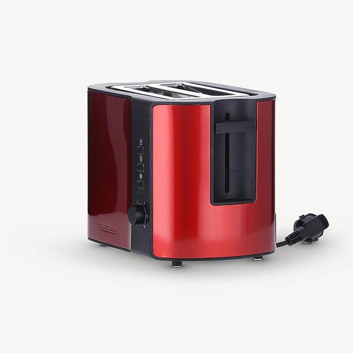 Автоматичний тостер SEVERIN Тостер з насадкою для булочок Високоякісний тостер з нержавіючої сталі для підсмажування, розморожування та нагрівання 800 Вт вогненно-червоний металік/чорний AT 2217