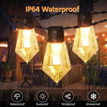 LED гірлянда для вулиці на батарейках з таймером, 9м, 12 лампочок ST64, USB зарядка, 5000mAh, для декору саду, вечірки, весілля, Різдва