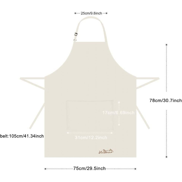 Фартух Viedouce з 2 упаковок, водонепроникний фартух шеф-кухаря з кишенями, Регульований кухонний фартух, фартух для барбекю, нагрудний фартух, кухонний фартух (бежевий)