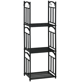 Стильна полиця для дров Outsunny – 46 x 32 x 126 см, 3 яруси, з 4 гачками. Металева, чорного кольору.