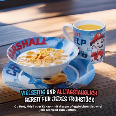 Набір дитячого посуду Paw Patrol United Labels (3 предм.) - блакитний, порцеляна, тарілка Ø 19 см, чашка 220 мл, миска 330 мл