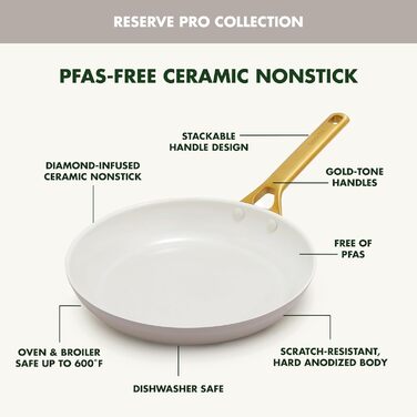 Набір сковорідок GreenPan з антипригарним покриттям, 25.4 см та 30.5 см, кераміка, нержавіюча сталь, NSF-сертифіковані, без PFAS, для плити та духовки, моховий зелений