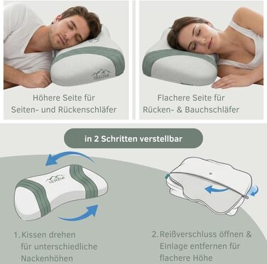 Ортопедична подушка для шиї з ефектом пам'яті - ергономічна подушка для сну на боці, спині та животі - підтримка шиї проти болю в шиї - сертифікат Oeko-Tex Made in Green, знімний чохол