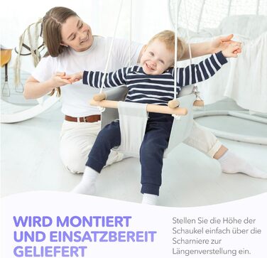 Дитяча гойдалка Cateam з дерева для дому та саду. Безпечна гойдалка для малюків від 12 місяців. Різні кольори, сірий.