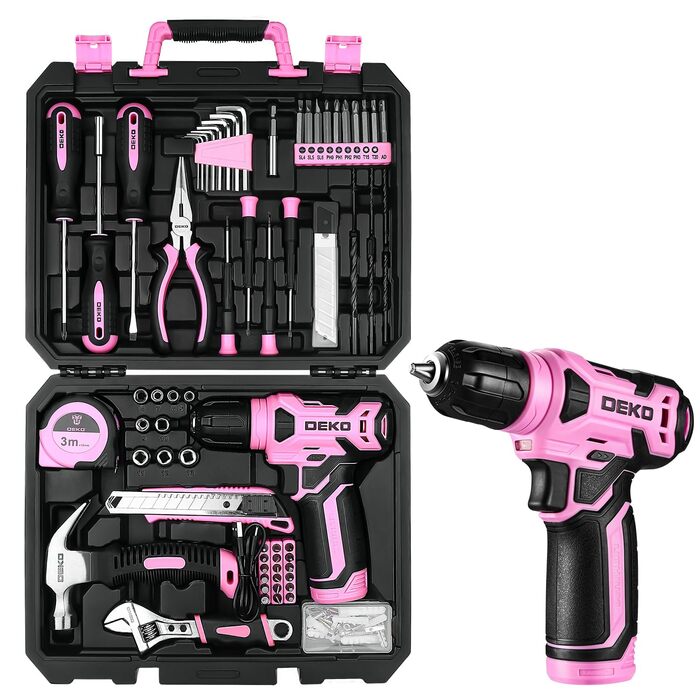 Набір інструментів DEKO 126 предметів в кейсі: професійний набір для дому, офісу та саду, рожевий