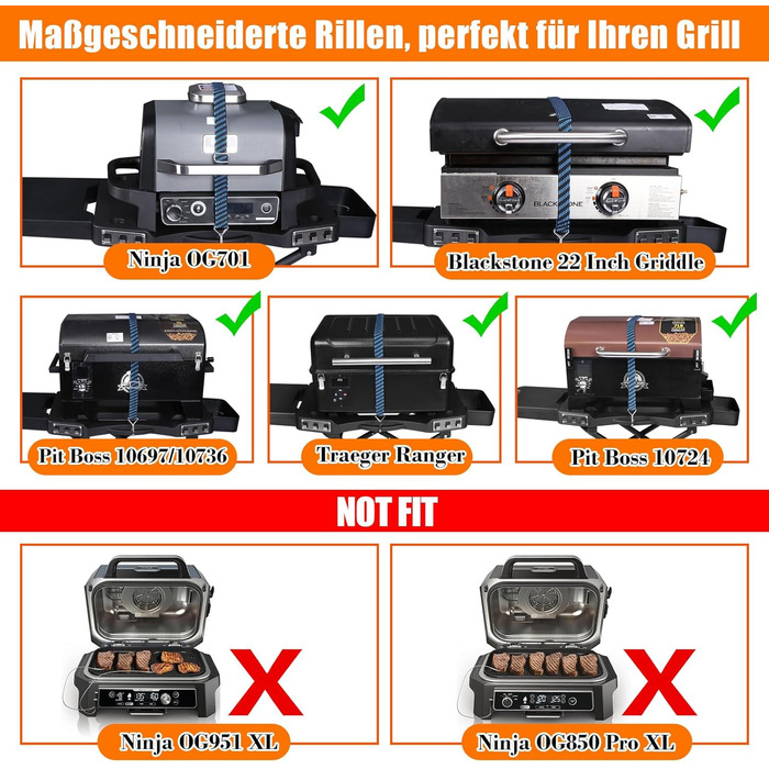 Підставка для гриля Denmay для Ninja Woodfire OG700, Pit Boss, Blackstone, Traeger Ranger, з підставкою та кошиком (чорний)