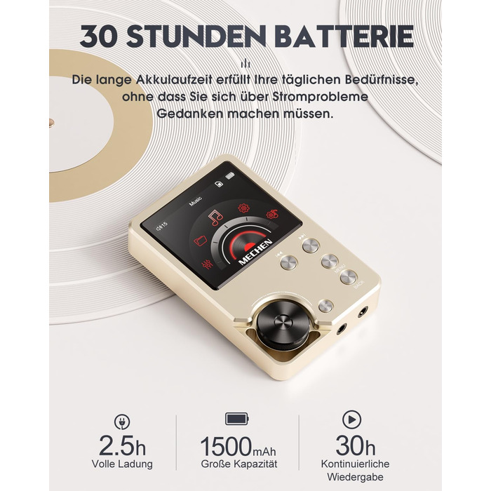 MECHEN M30 Hi-Res MP3-плеєр, HiFi цифровий аудіоплеєр з підтримкою DSD, FLAC, DAC, CUE, без втрати якості, портативний DAP, 64ГБ карта пам’яті, підтримка до 256ГБ
