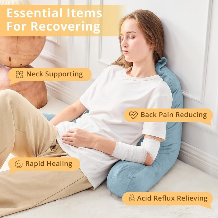 Підкуштунок Sasttie з велюровою спинкою, подушка для підтримки спини для дорослих з підлокітниками, для читання в ліжку, на дивані, на підлозі, в гуртожитку.