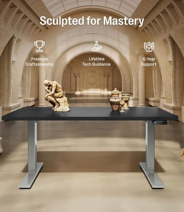 Регульований стіл MAIDeSITe S2 Pro (140x70 см, сірий каркас + чорний), електричний, з захистом від зіткнень, підйом до 160 кг