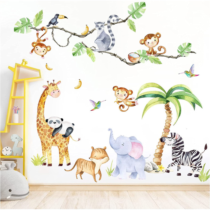 Набір настінних наклейок Grandora XXL для сафарі, наклейки на стіни з тваринами для дитячої кімнати, DL769-4 (XXL - 203 x 134 см (ШхВ))