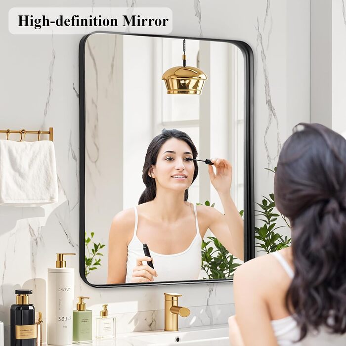 Дзеркало для ванної кімнати Fabuday з підсвічуванням, 61 x 76.2 см, чорний, з рамою. Підходить для ванної, спальні, туалетного столика.