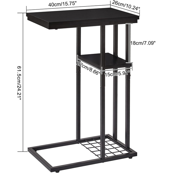 Журнальний столик YMYNY C-подібна, журнальний столик з полицею, дротяна сітка, регульовані ніжки, 40x26x61.5 см, набір з 2 шт. , чорний