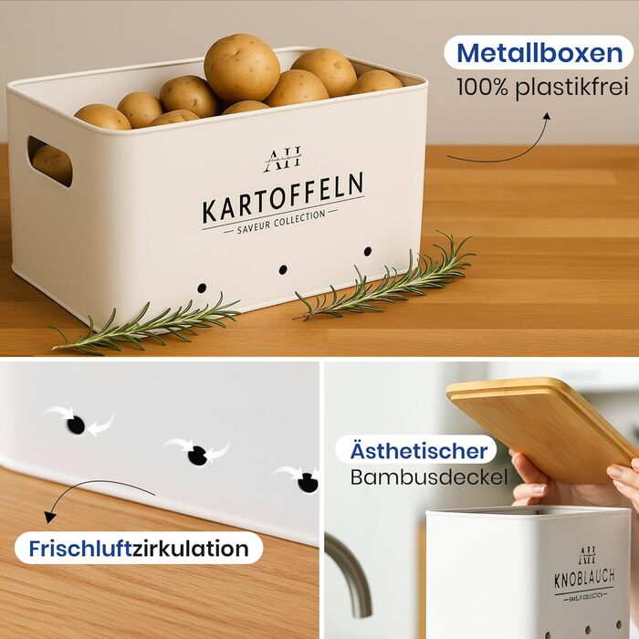 Набір контейнерів для зберігання картоплі, цибулі та овочів AH® (4 шт.) з щіткою для овочів, преміум якість