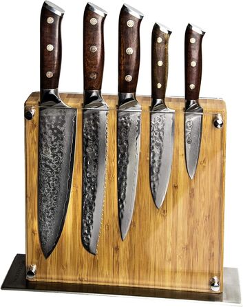 Набір кухонних ножів Stallion Damast з ручкою Ironwood - Японський дамаський сталь VG10, V-подібний край 10 градусів