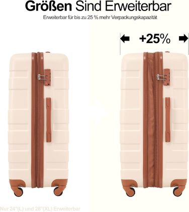 Набір валіз Merax 5 шт. (M-L-XL) з ABS-пластику, TSA-замок, розширювані, з сумкою та косметичкою (Бежевий)