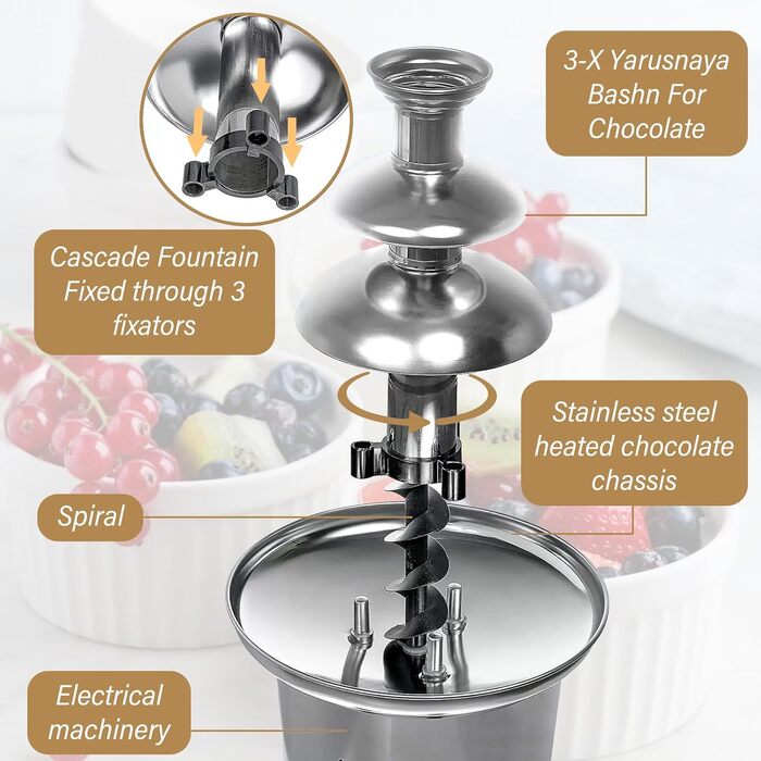 Шоколадний фонтан електричний, 3 яруси, 60W, для партії, дня народження, весілля, чорний