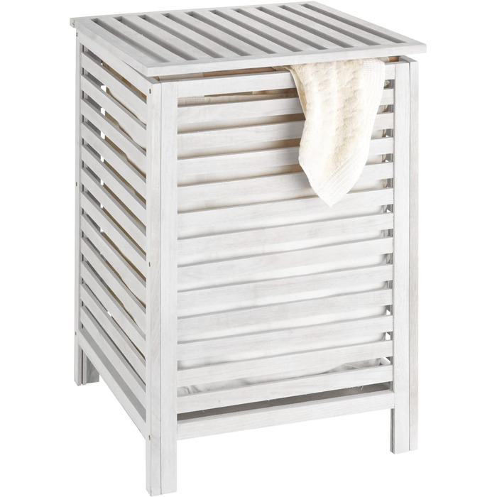 Скриня для білизни Норвегія, Збірник для білизни зі знімним мішком для прання бавовни, деревина горіха, ємність 56 л, 45 x 65 x 45 см, білий