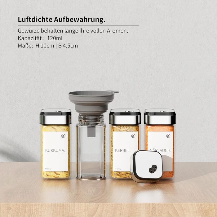 Набір скляних банок для спецій Miorkly 24 шт. з дозатором, 120 мл - органайзер для спецій