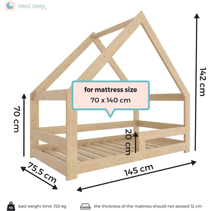 Потрібне ліжко Sleep House Floor Bed 70x140 см без захисту від випадання з димоходом симетричний